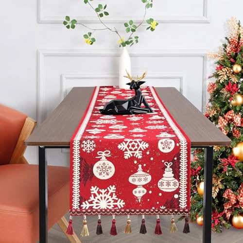 Heichkell Weihnachten Tischläufer Garngefärbter Jacquard Weihnachten Dekoration Tischwäsche Abwaschbar Tischdecke Rot 35 x 260 cm von HeichkelL