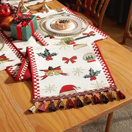 Heichkell Weihnachten Tischläufer Garngefärbter Jacquard Weihnachten Dekoration Tischwäsche Abwaschbar Tischdecke Weiß 35 x 240 cm von HeichkelL