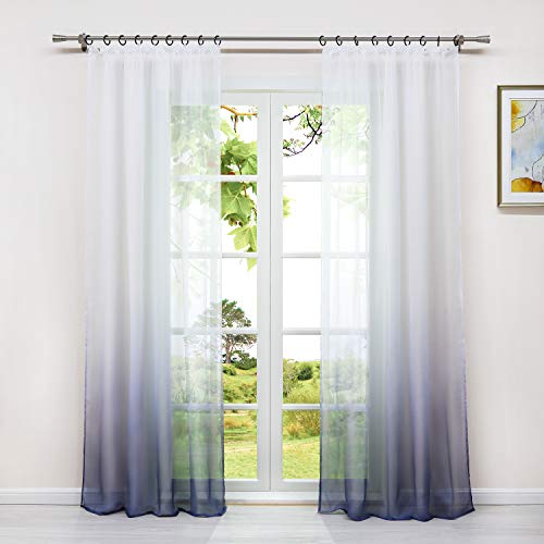 HeichkelL 2er-Set Farbverlauf Vorhänge mit Kräuselband Voile Transparente Gardinen 2 Stück Dekoschals Fensterschal für Wohnzimmer Grau B x H 140 cm x 175 cm(je Stück) von HeichkelL