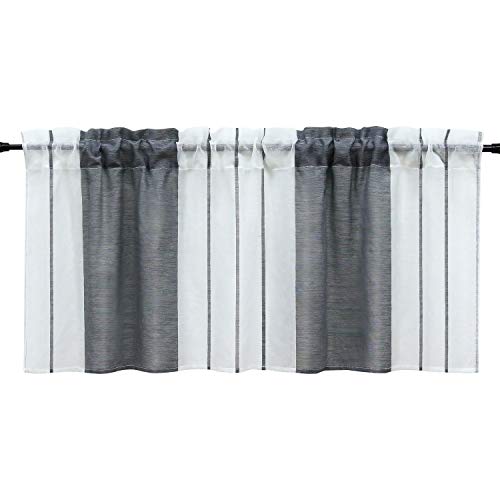 HeichkelL Scheibengardine mit Streifen-Dessinierung Halptransparente Kurzstores Tunnelzug Küche Esszimmer Bistrogardine Grau HxB 60x145 cm von HeichkelL