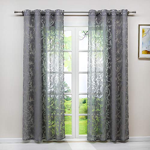 Heichkell Voile Gardinenschal mit Ösen Transparent Vorhang mit Ausbrenner Design Wohnzimmer Gardine 1PC Store BxH 140x175cm Grau Heichkell Voile Gardinenschal mit Ösen Transparent Vorhang mit Ausbrenner Design Wohnzimmer Gardine 1PC Store BxH 140x175cm Grau von HeichkelL