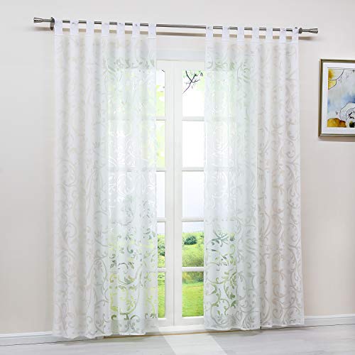 Heichkell Voile Gardinenschal mit Schlaufen Transparent Vorhang mit Ausbrenner Design Wohnzimmer Gardine 1PC Store BxH 140x145cm Weiß von HeichkelL