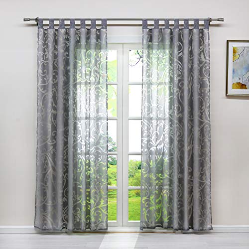 Heichkell Voile Gardinenschal mit Schlaufen Transparent Vorhang mit Ausbrenner Design Wohnzimmer Gardine 1PC Store BxH 140x175cm Grau von HeichkelL