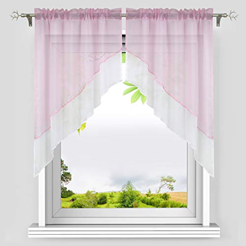 HeichkelL Voile Scheibengardine Bogen Set 2-Teilige Kleinfenster Vorhang Tunnelzug Kurzstores Doppelschichtige Küchengardinen Pink BxH 80x80 cm (Jedes Stück) von HeichkelL