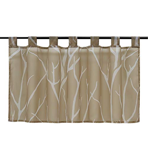 HeichkelL Voile Transparent Scheibengardine Modern Schlaufen Kurzstore Bedruckt 》Baumzweige《 Küchegardine Sand HxB 60x90 cm von HeichkelL