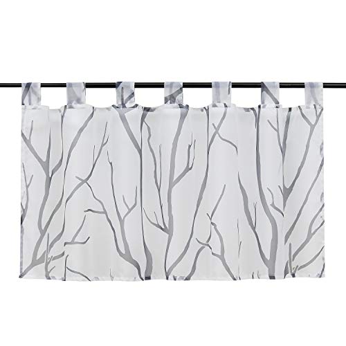 HeichkelL Voile Transparent Scheibengardine Modern Schlaufen Kurzstore Bedruckt 》Baumzweige《 Küchegardine Weiß#1 HxB 60x90 cm von HeichkelL