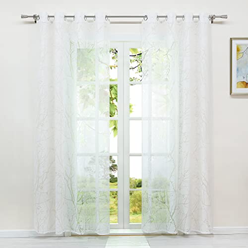 HeichkelL Gardine mit Ösen Ausbrennermuster Transparent Ösen Vorhang Modern für Wohnzimmer Fensterstores Ösenschal Weiß 1 Stück 145 cm x 140 cm(H x B) von HeichkelL