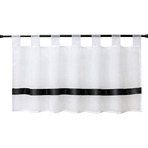 HeichkelL fein gewebte Scheibengardine Voile Transparenter Kurzstore Bistrogardine mit Satinband Schlaufen Küche Vorhang Schwarz H*B 60 * 145cm von HeichkelL