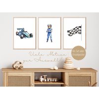 Poster Junge Rennauto Kinderzimmer Deko Wandbild Auto Bilder Geschenk Rennwagen von HeideCraftedDesigns