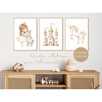 Poster Mädchen Prinzessin Einhorn Deko Kinderzimmer Wandbild Bilder von HeideCraftedDesigns