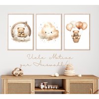 Poster Set Teddy Beige Baby Bilder Kinderzimmer Teddybär Geschenk Kinder Babyzimmer Deko Geburt Neutral von HeideCraftedDesigns