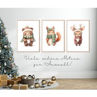 Poster Set Waldtiere Weihnachten Geschenk Kinder Bilder Wanddeko Winterdeko Bilderset Dekoration Kinderzimmer von HeideCraftedDesigns