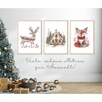 Poster Weihnachten Skandi Bilder Wanddeko Geschenk Set Winterdeko Landhausstil Bilderset Deko von HeideCraftedDesigns