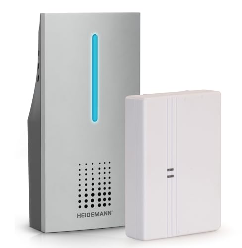 Heidemann Funkgong-Set HX Connect (Sender+Empfänger, Lautstärke 4-stufig einstellbar bis 90 dB, mit optischen Rufsignal, Reichweite ca. 100 m, Türklingel, Türgong, Haustürklingel Set, Funkklingel) 70836 von Heidemann
