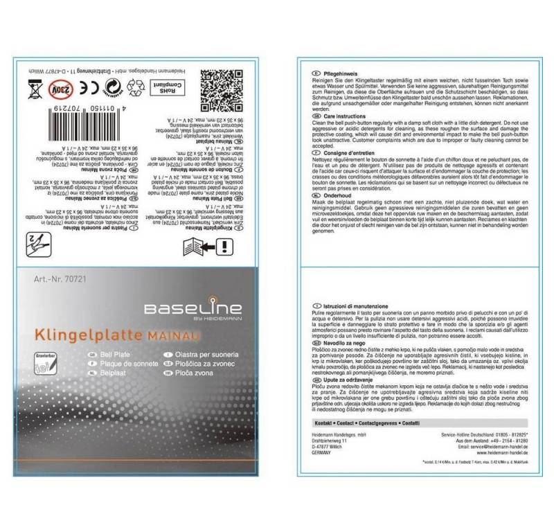 Heidemann Türklingelknopf Klingelplatte Mainau 1-reihig von Heidemann