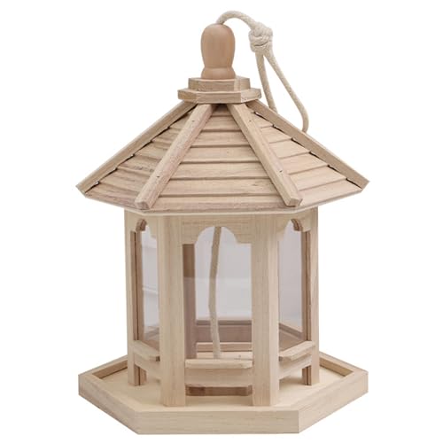 Hängende Vogelfutterläder -Pavillon -Form 8x8x10 unvollendete hölzerne Wildvogelfutterhäuscheln mit Hängenden Seil für den Außenbereich von Heidouse