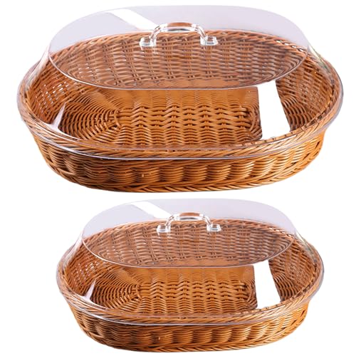 Heidouse 2pcs Brotkorb mit Deckel, 2 Größen Rattan -Brotkorb, ovaler Formspeicherorganisator zum Servieren von Obstgemüse Heidouse 2pcs Brotkorb mit Deckel, 2 Größen Rattan -Brotkorb, ovaler Formspeicherorganisator zum Servieren von Obstgemüse von Heidouse