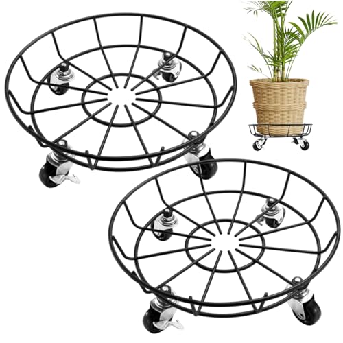 Heidouse 2pcs Pflanzencaddy mit Rädern, 12 x 12 Zoll Schweren Rolling Plant -Ständer mit 360 ° abschließbaren Rädern für Innenblüten im Freien im Freien von Heidouse