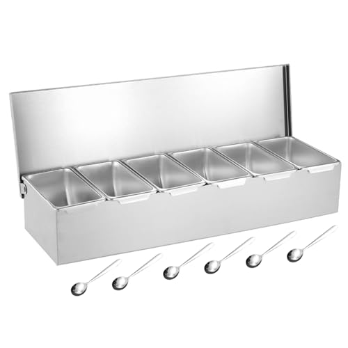 Pizza -Topping -Station 6x18x3.5 6 Fächer -Behälter mit 6 Löffel Lebensmittelqualität abnehmbarer Waschbox mit Deckel für Küche von Heidouse