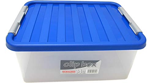 Heidrun 12 Stück Clipbox mit Deckel +Verschlüssen, 14,0 Liter, 39 x 29 x 18 cm - transparent/farbige Deckel von Heidrun