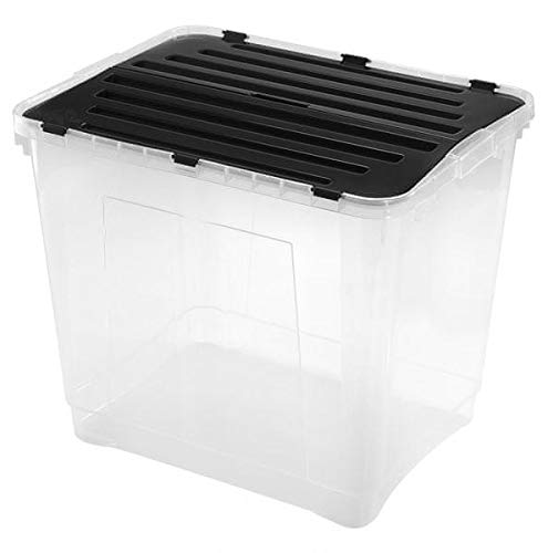 Heidrun 3 Stück Dragon Box 100 Liter - mit geteiltem Deckel - 59 x 46 x 50 cm - transparent/schwarz von Heidrun