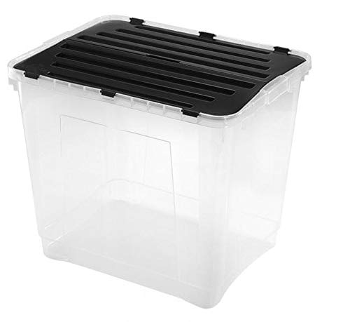 Heidrun 3 Stück Dragon Box 42 Liter - mit geteiltem Deckel - 49 x 36 x 24 cm - transparent/schwarz von Heidrun