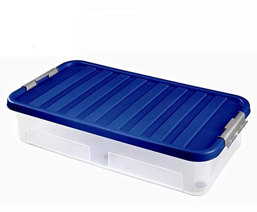 Heidrun 3 Stück Unterbettbox mit Rollen - 40 Liter, 80x40x18cm- Box transparent/transparenter oder blauer Deckel (Farbwahl zufällig) von Heidrun