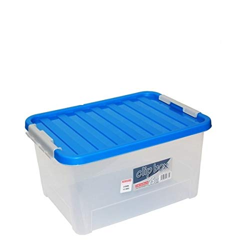 Heidrun 6 Stück Clipbox mit Deckel Verschlüssen- 25 Liter,44x32x23cm- transparenter oder blauer Deckel (Farbwahl zufällig) von Heidrun