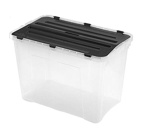 Heidrun 6 Stück Dragon Box 60 Liter - mit geteiltem Deckel - 60 x 40 x 36cm - transparent/schwarz von Heidrun