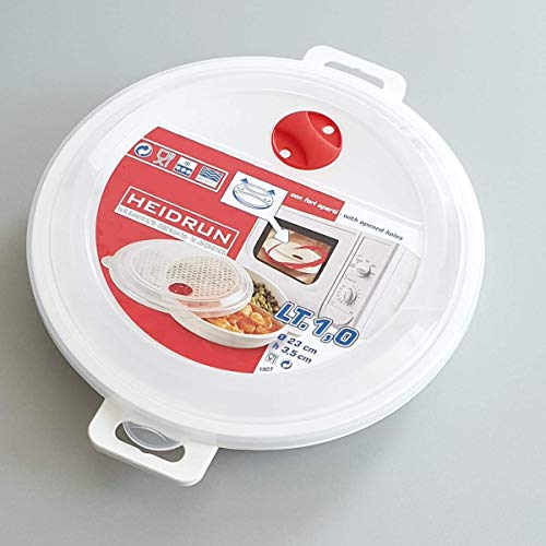 Heidrun 2 Stück Micro-MENUETELLER MIT Deckel+ VENTIL, Kunststoff-Spritzguss, Polypropylen, Einfarbig, Glatt, Snack, Salat, Weiß, Rund, Mikrowellengeeignet, 25.2 cm x 26.8 cm x 8.61 cm von Heidrun