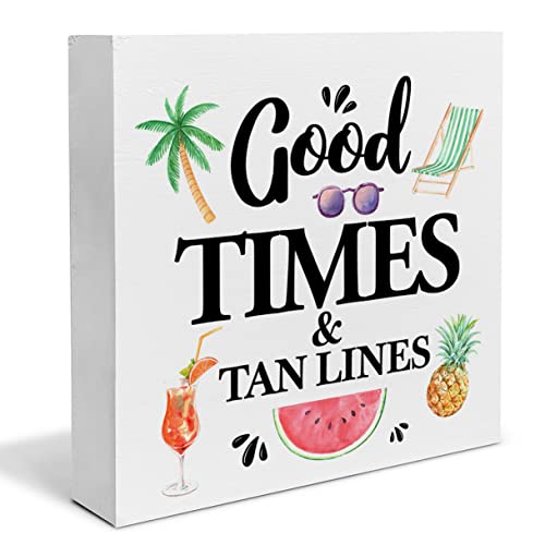 Sommer Strand Holz Box Schild Schreibtisch Dekor Good Times and Tan Lines Holzblock Schild Dekor für Zuhause Kabine Strand Haus Outdoor Regal Wand von Heijie