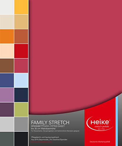 Heike Spannbettlaken Jersey Family Stretch 97% Mako-Baumwolle 3% Elastan Deutsche Markenqualität 230 gr/m2 bis 35 cm Höhe für Wasserbetten Boxspringbetten und herkömmliche Matratzen (Brombeer) von Heike