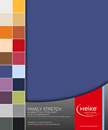 Heike Spannbettlaken Jersey Family Stretch 97% Mako-Baumwolle 3% Elastan Deutsche Markenqualität 230 gr/m2 bis 35 cm Höhe für Wasserbetten Boxspringbetten und herkömmliche Matratzen (Royalblau) von Heike