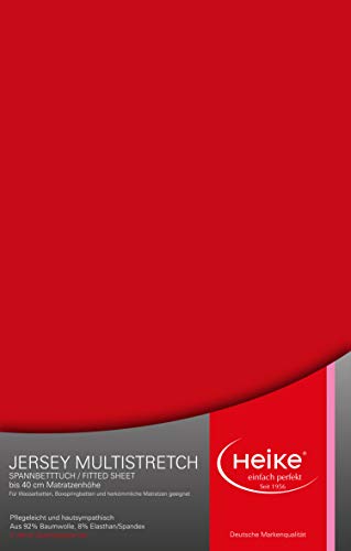 Heike das hochelastische Spannbettlaken Multistretch 92% Mako-Baumwolle 8% Elastan Deutsche Markenqualität 240gr/m2 bis 40cm Höhe für Wasserbetten Boxspringbetten und herkömmliche Matratzen (Rot) von Heike