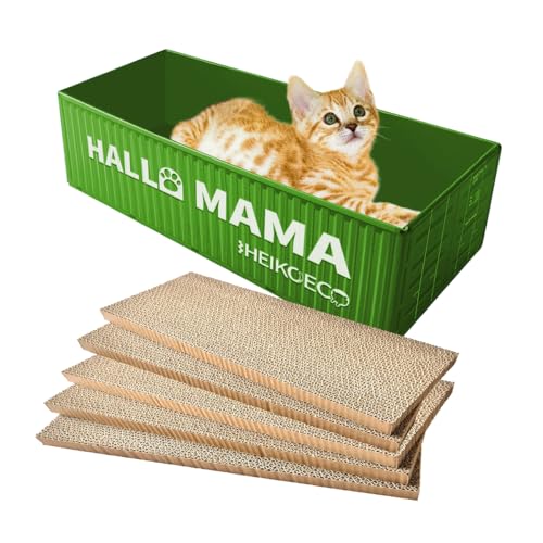 Heikoeco® Kratzbrett Katze, kratzpappe 5er-Set, Groß, Katzenkratzbox mit hochwertiger Karton, Doppelseitige Kratzpappe für Katzen, Widerstandsfähig Katzenmöbel, 44 * 20 * 12 cm grün (Grün) von Heikoeco
