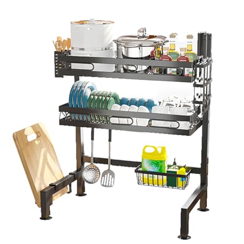 Heikoeco® Abtropfgestell für die Spüle, Edelstahl-Abtropfgestell über der Spüle, Geschirraufbewahrung, multifunktional und Aufbewahrung, Küchenorganizer Schwarz84*26.5 * 10.5 (72cm breit) von Heikoeco
