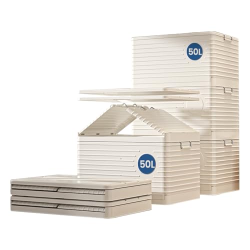 Heikoeco® Aufbewahrungsbox mit Deckel groß, Faltbare Plastikbox mit Deckel groß, Stapelbare Boxen Aufbewahrung auf Rollen, Staubschutz, Robuste Schnappverschlüsse (50L) von Heikoeco