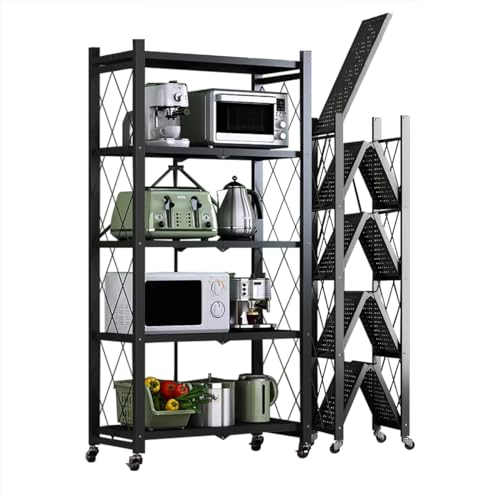 Heikoeco® Klappbares Mobiles Regal, Metallregal mit 5 Ebenen, Bodenlagerregal extra groß 158 * 39 * 9.5cm(Black 50) von Heikoeco