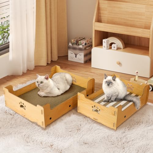 Heikoeco® Kratzpappe für Katzen Groß XXL Bett, Kratzlounge Katze Pappe Box，Katzen Kratzbrett Kratzmatte Katze aus Hochwertiger Wellpapier & Holz 48,5x40x15,5cm Geschenk für Katzenliebhaber von Heikoeco