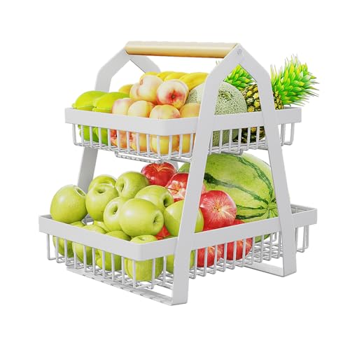 Heikoeco® Obstschale, Obst Etagere, 2-Stöckiger Obstkorb Gemüsekorb aus Metall (weiß, 33 * 21 * 30) von Heikoeco