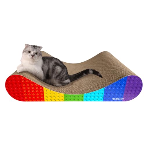 Heikoeco ® Kratzpappe Kratzbretter Katze für Katzen, Kratzbrett Strapazierfähige Katzenspielzeug Board-Pads, Katzenkratzbretter Katzenkratzer Karton Lounge Bett, extra groß 60 * 42 * 14cm Regenbogen von Heikoeco