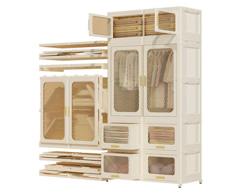 Heikoeco Falttürenschrank Kleiderschrank weiss, stapelbarer Garderobenschrank aus hochwertigem (Große Größe,92 x224 x55 cm (B x H x T) Mehrzweckschrank mit Stange, magnetische Türen, Garderobenschrank von Heikoeco