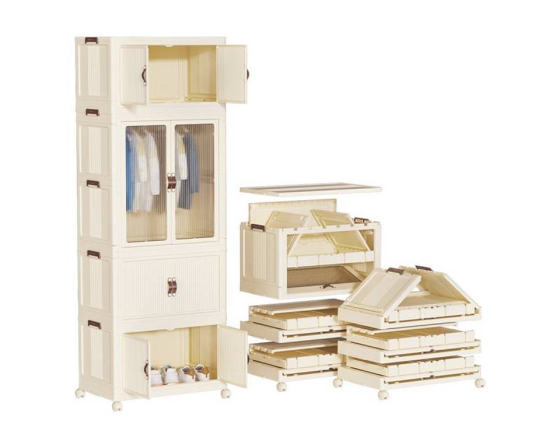 Heikoeco Mehrzweckschrank Kinderkleiderschrank mit Stabiler Kleiderstange,k Weiss auf Rollen (aufbewahrungsbox, Der Kleiderschrank ist mit 360-Grad-Drehrollen ausgestattet) aufbewahrungsbox mit türen,aufbewahrungsboxen stapelbar von Heikoeco
