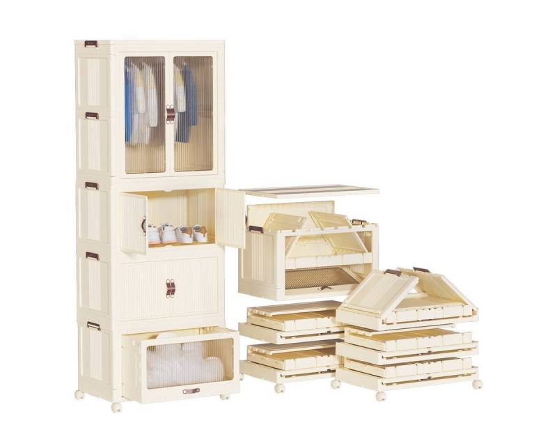 Heikoeco Mehrzweckschrank Kinderkleiderschrank mit Stabiler Kleiderstange,k Weiss auf Rollen (aufbewahrungsbox, Der Kleiderschrank ist mit 360-Grad-Drehrollen ausgestattet) aufbewahrungsbox mit türen,aufbewahrungsboxen stapelbar von Heikoeco