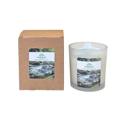 Heilkräuter Manufaktur Bio-Heil-Kräuter-Kerze für Entspannung & Innere Ruhe mit den ätherischen Ölen von Kiefer und Eukalyptus und weiteren Heilkräutern. Im Glas mit Geschenkkarton von Heilkräuter Manufaktur