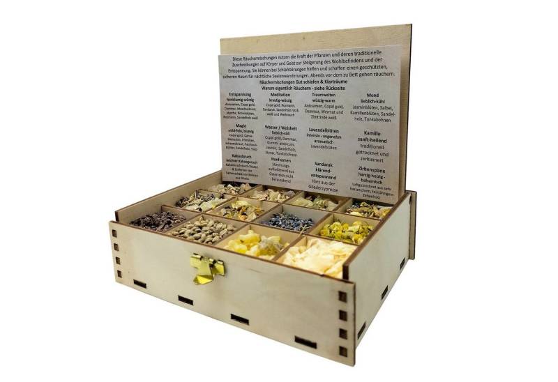 Heilkräuter Manufaktur Räucherstäbchen Räucherbox Geschenkbox mit 12 Sorten Räuchermischungen 14 x 10 x 4 cm von Heilkräuter Manufaktur