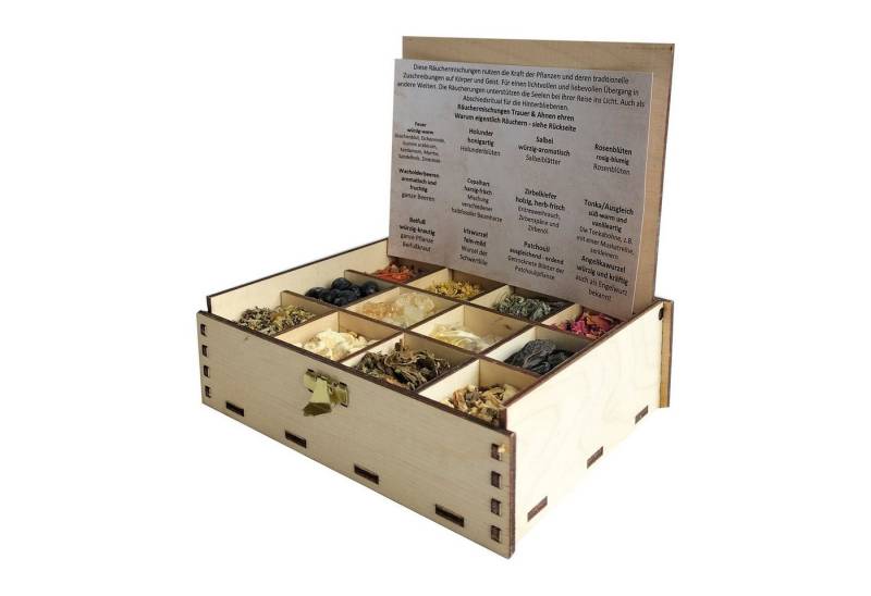 Heilkräuter Manufaktur Räucherstäbchen Räucherbox Geschenkbox mit 12 Sorten Räuchermischungen 14 x 10 x 4 cm von Heilkräuter Manufaktur