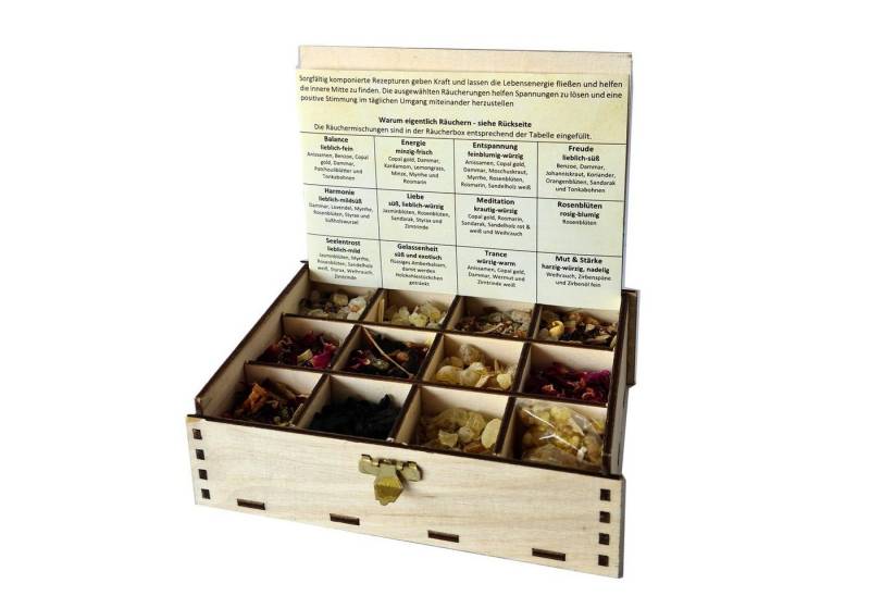 Heilkräuter Manufaktur Räucherstäbchen Räucherbox Geschenkbox mit 12 Sorten Räuchermischungen 14 x 10 x 4 cm von Heilkräuter Manufaktur