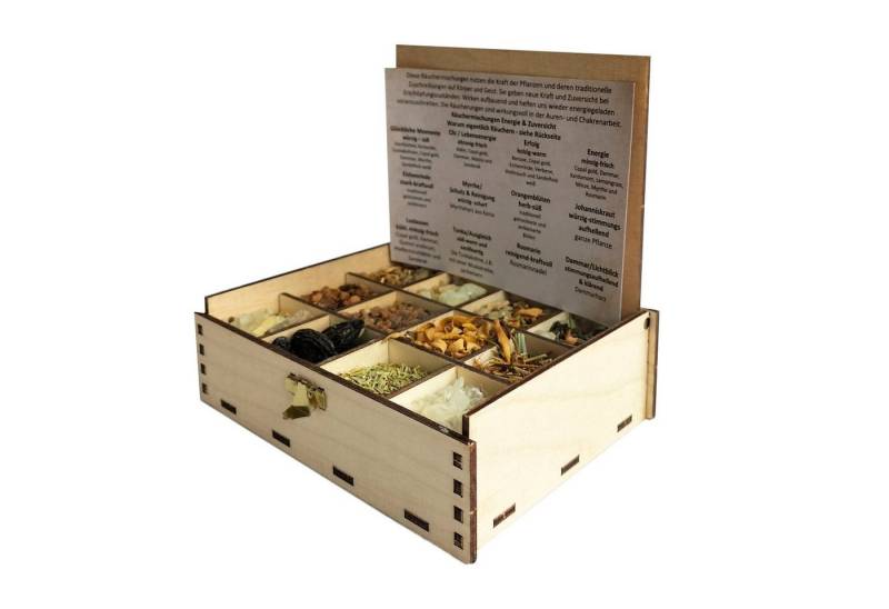 Heilkräuter Manufaktur Räucherstäbchen Räucherbox Geschenkbox mit 12 Sorten Räuchermischungen 14 x 10 x 4 cm von Heilkräuter Manufaktur