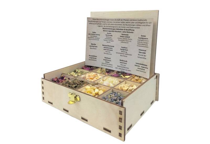Heilkräuter Manufaktur Räucherstäbchen Räucherbox Geschenkbox mit 12 Sorten Räuchermischungen 14 x 10 x 4 cm von Heilkräuter Manufaktur